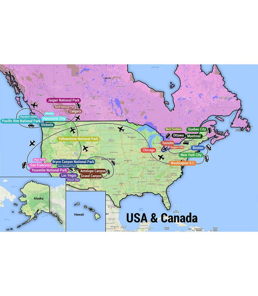 tourist map of usa and canada