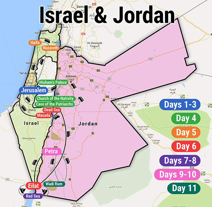 Israel Jordan In 12 Days CharlieTheTraveler   Israel Jordan Map 11 Days 2 